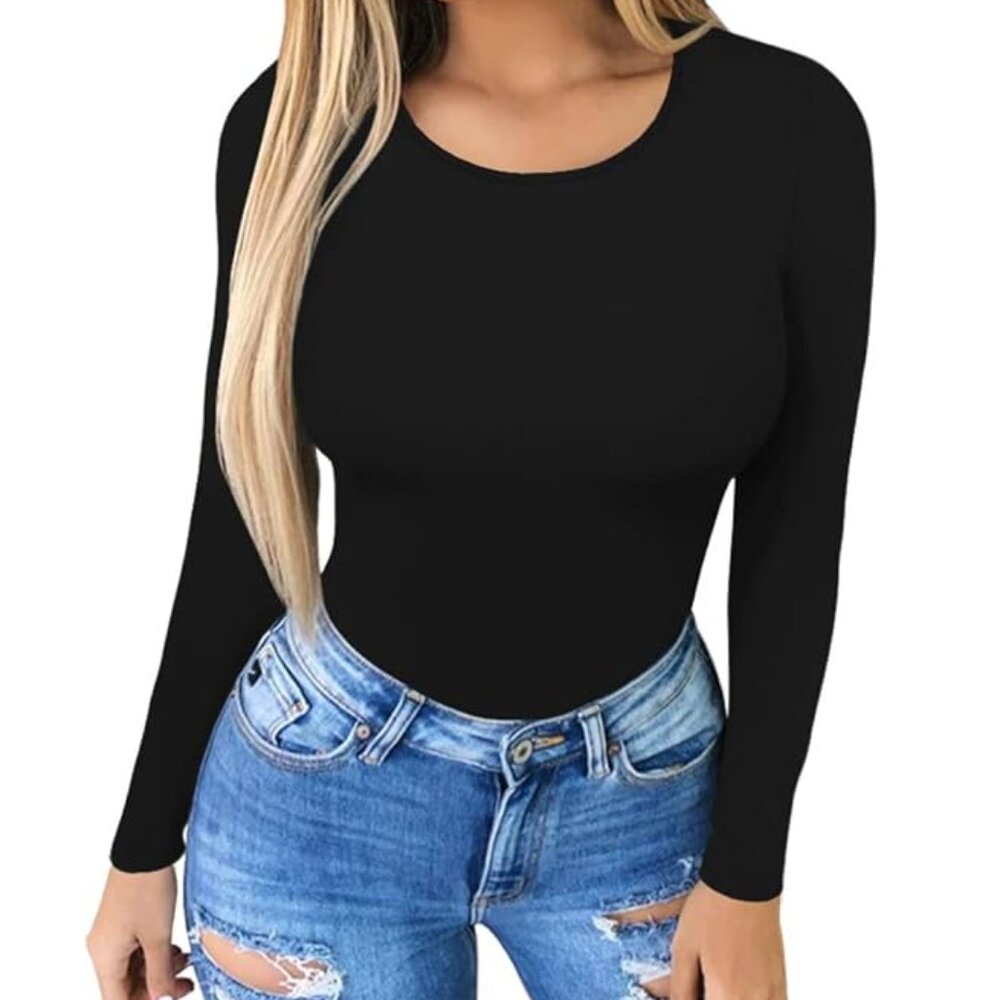MANGOPOP Body Suit Long Sleeve Round Neck Snap Gusset